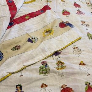 Whimsical Floral & Doll Print Cotton Bedding - White with Multicolor Accents